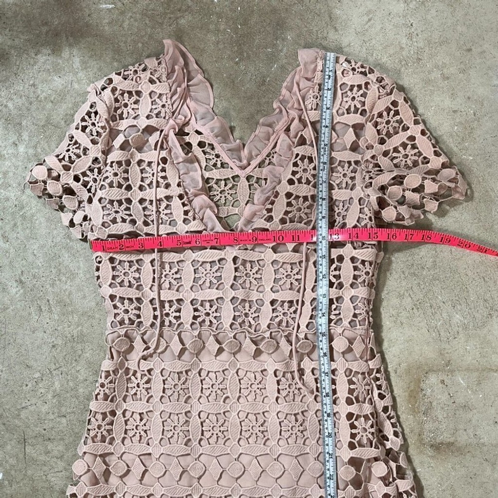 Sandro Paris Manureva Dress Women's Small Pink Floral Laser Cut Crochet Side Zip - Picture 14 of 16